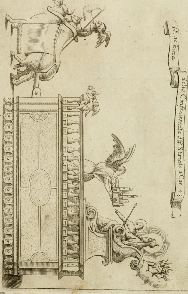 An illustration from Il fvoco trionfante : racconto della traslatione della miracolo.a imagine detta la Madõna del fvoco, protettrice della città di Forli, solenizzata da essa città sotto li xx. di ottobre M.D.C.XXXVI, 1637, leaf 72