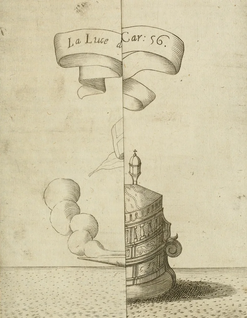 An illustration from Il fvoco trionfante : racconto della traslatione della miracolo.a imagine detta la Madõna del fvoco, protettrice della città di Forli, solenizzata da essa città sotto li xx. di ottobre M.D.C.XXXVI, 1637, leaf 84