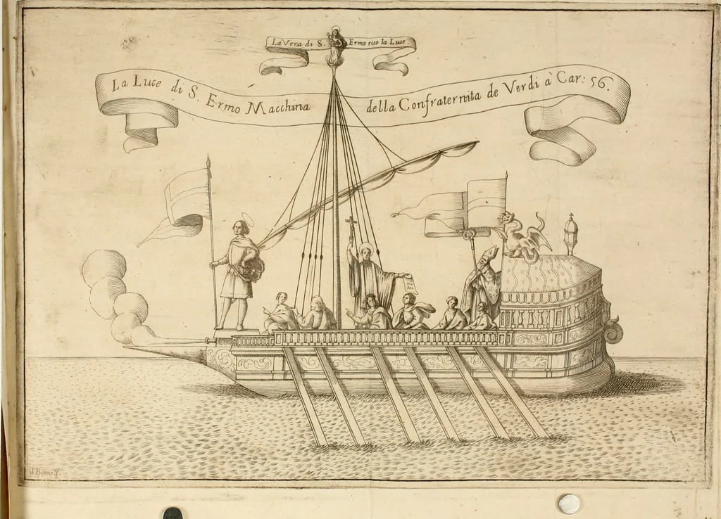 An illustration from Il fvoco trionfante : racconto della traslatione della miracolo.a imagine detta la Madõna del fvoco, protettrice della città di Forli, solenizzata da essa città sotto li xx. di ottobre M.D.C.XXXVI, 1637, leaf 85