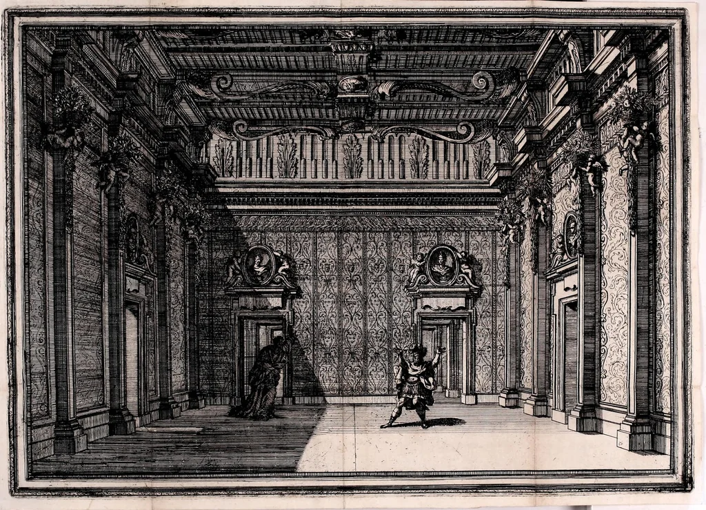 An illustration from Il Greco in Troia, festa teatrale rappresentata in Firenze per le nozze de' serenissimi sposi Ferdinando terzo principe di Toscana, e Violante Beatrice principessa di Baviera, 1688, leaf 121