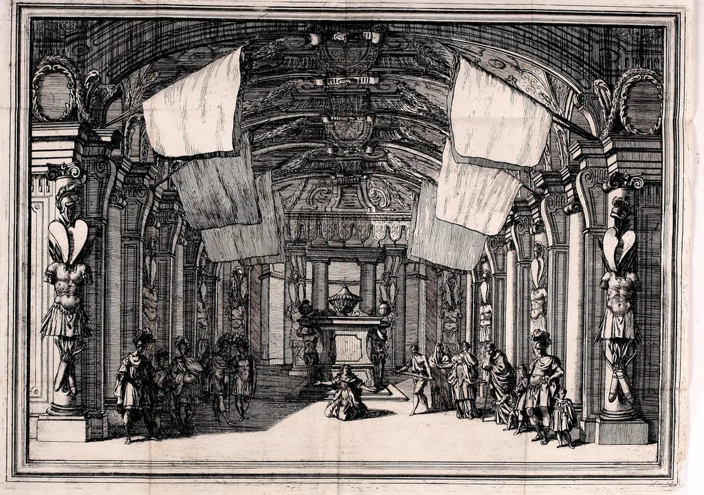 An illustration from Il Greco in Troia, festa teatrale rappresentata in Firenze per le nozze de' serenissimi sposi Ferdinando terzo principe di Toscana, e Violante Beatrice principessa di Baviera, 1688, leaf 125