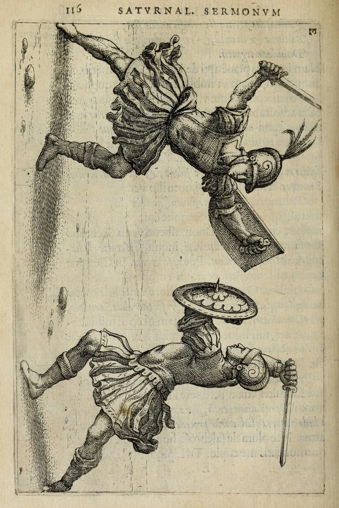 An illustration from I. LipsI Satvrnalivm sermonvm libri dvo, qui De gladiatoribus, 1585, leaf 134