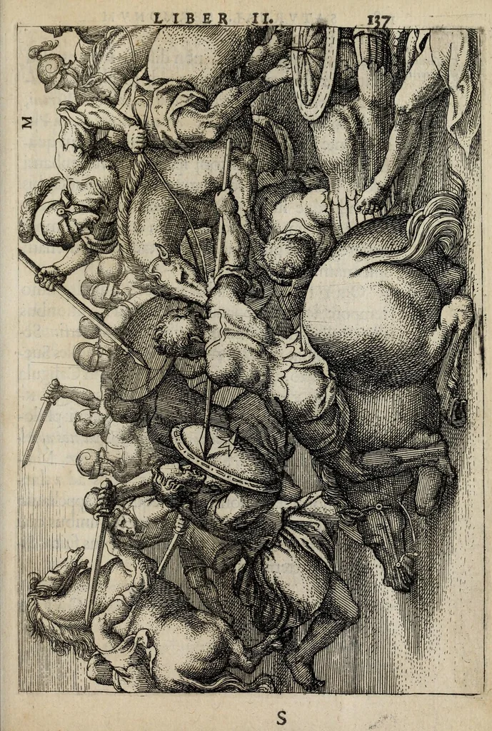 An illustration from I. LipsI Satvrnalivm sermonvm libri dvo, qui De gladiatoribus, 1585, leaf 155
