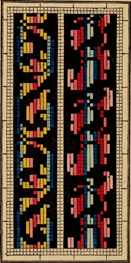 An illustration from The illuminated book of needlework : comprising knitting, netting, crochet, and embroidery, 1847, leaf 465
