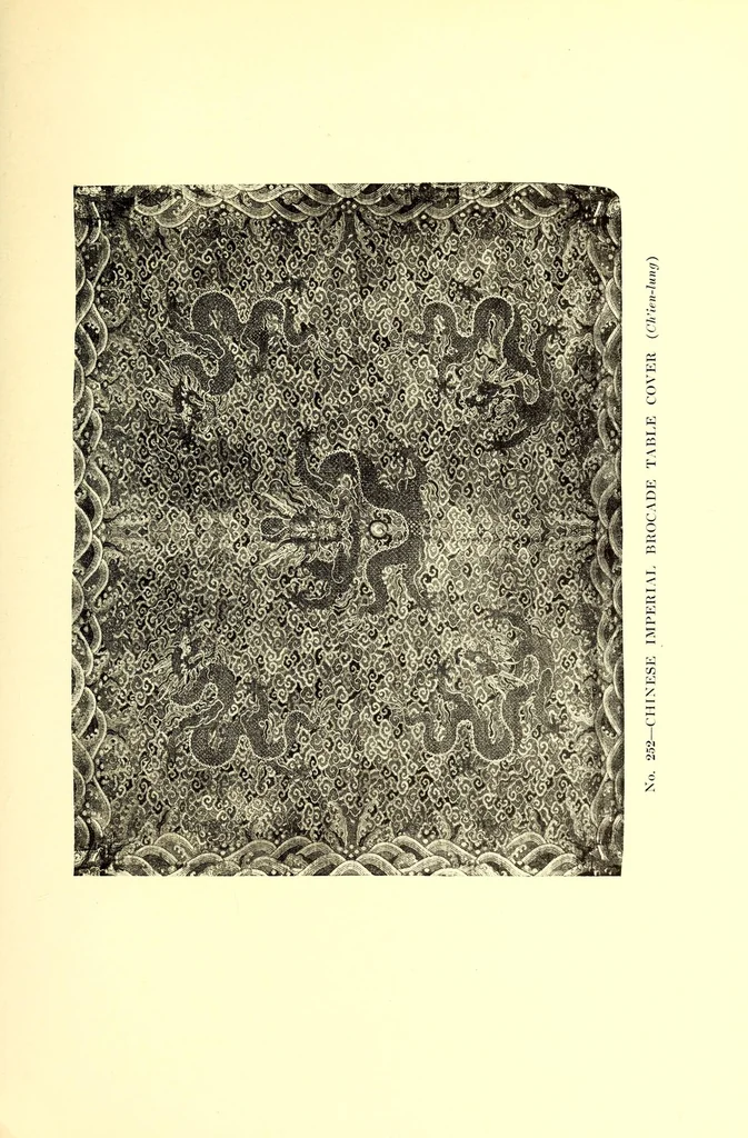 An illustration from Illustrated catalogue of the furniture and embellishments from the Imperial palace, Pekin. Exquisitely wrought gold ornaments from the ceremonial crowns of the former Emperor and Empress of China and numerous other objects of antiquity and distinctive artistic excellence recently : Acquired by the firm of Messrs. Yamanaka & Company, 1917, leaf 125