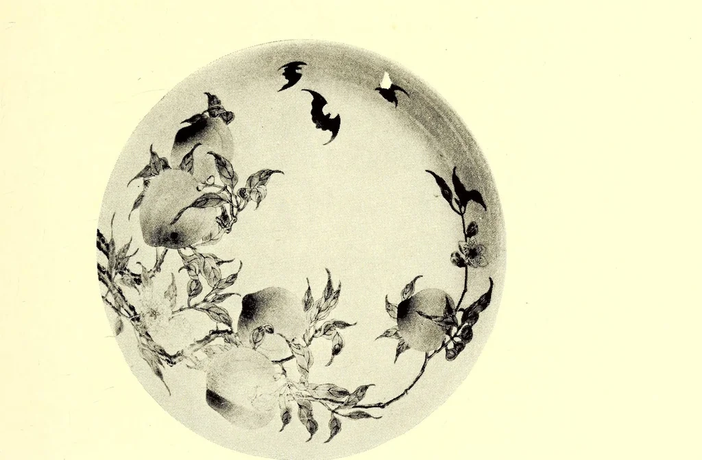 An illustration from Illustrated catalogue of the furniture and embellishments from the Imperial palace, Pekin. Exquisitely wrought gold ornaments from the ceremonial crowns of the former Emperor and Empress of China and numerous other objects of antiquity and distinctive artistic excellence recently : Acquired by the firm of Messrs. Yamanaka & Company, 1917, leaf 83