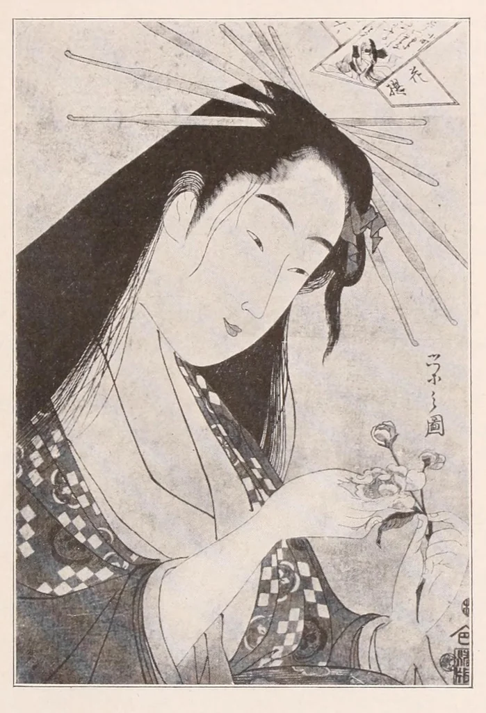 An illustration from Illustated catalogue of Japanese color prints : the famous collection of the late Alexis Rouart of Paris, France, together with a selection from the collection of the Vicomte de Sartiges, and a few prints from another Parisian collection, 1922, leaf 173