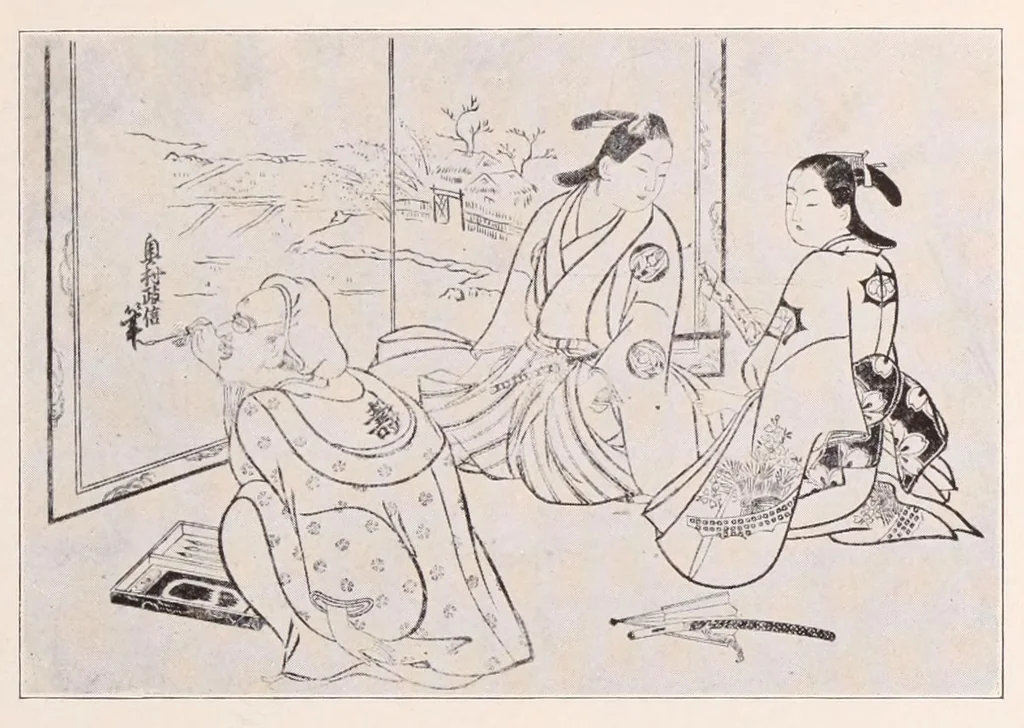 An illustration from Illustated catalogue of Japanese color prints : the famous collection of the late Alexis Rouart of Paris, France, together with a selection from the collection of the Vicomte de Sartiges, and a few prints from another Parisian collection, 1922, leaf 21