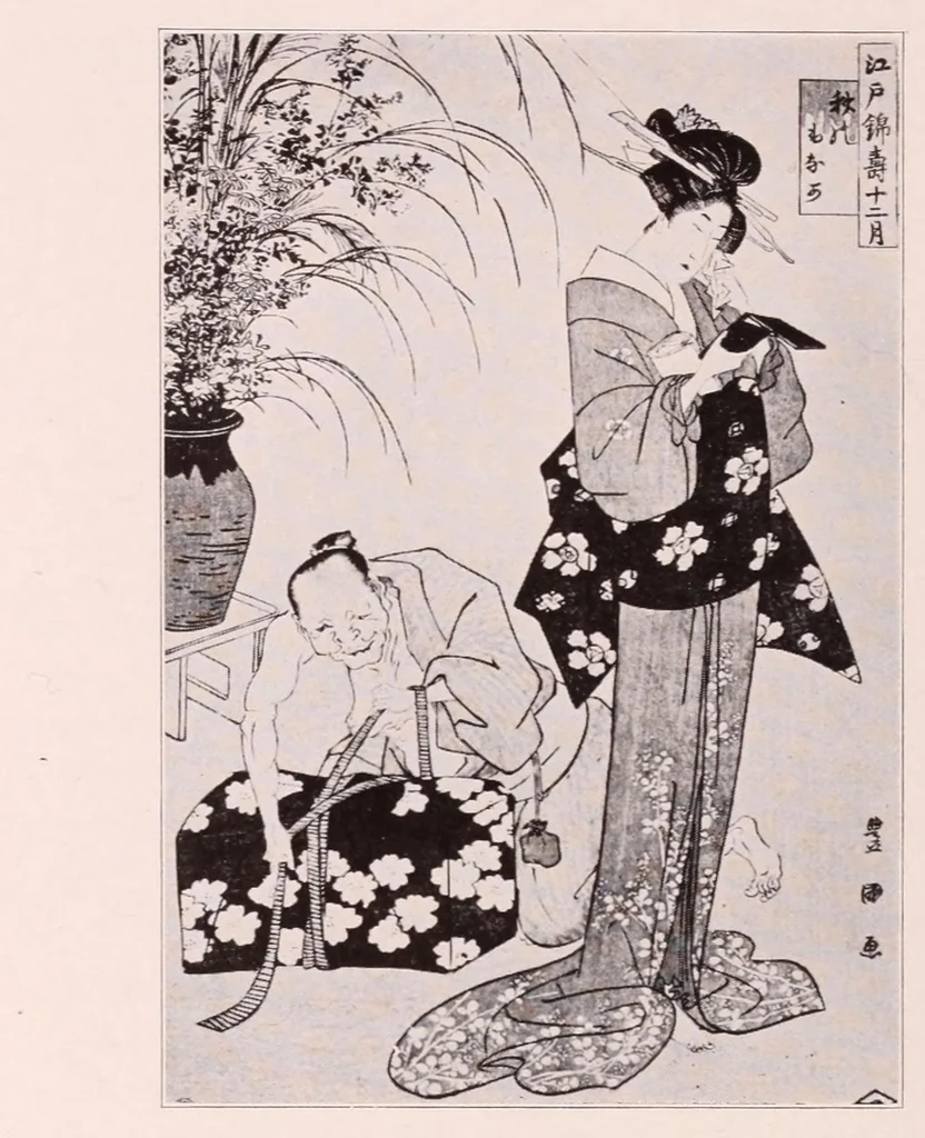 An illustration from Illustated catalogue of Japanese color prints : the famous collection of the late Alexis Rouart of Paris, France, together with a selection from the collection of the Vicomte de Sartiges, and a few prints from another Parisian collection, 1922, leaf 242