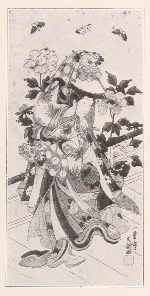 An illustration from Illustated catalogue of Japanese color prints : the famous collection of the late Alexis Rouart of Paris, France, together with a selection from the collection of the Vicomte de Sartiges, and a few prints from another Parisian collection, 1922, leaf 93
