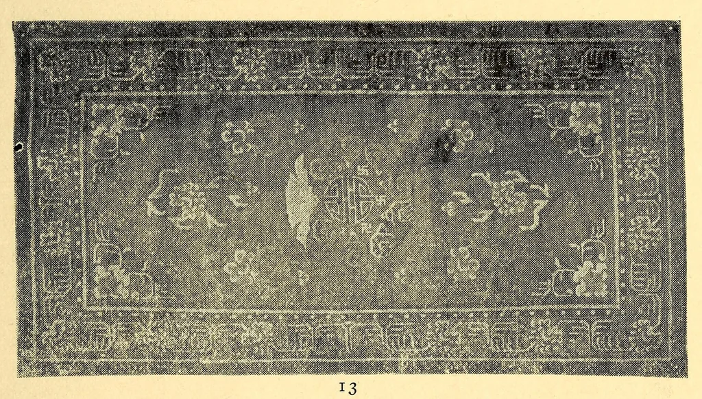 An illustration from Illustrated catalogue of beautiful old Chinese rugs of the imperial Ch'ien-Lung and earlier periods : personally selected from a recent direct consignment from China and catalogued by the well-known expert Mr. John Getz, 1910, leaf 19