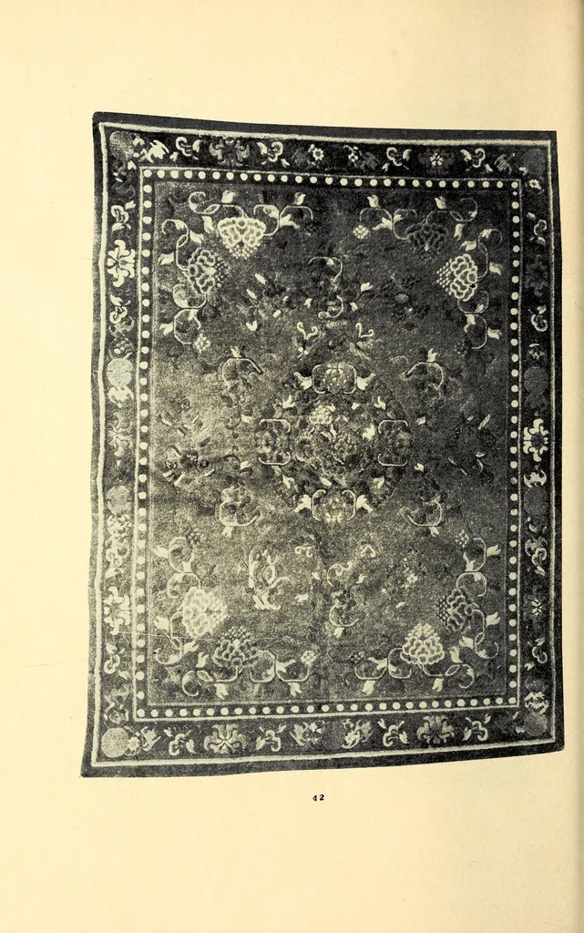 An illustration from Illustrated catalogue of beautiful old Chinese rugs of the imperial Ch'ien-Lung and earlier periods : personally selected from a recent direct consignment from China and catalogued by the well-known expert Mr. John Getz, 1910, leaf 32