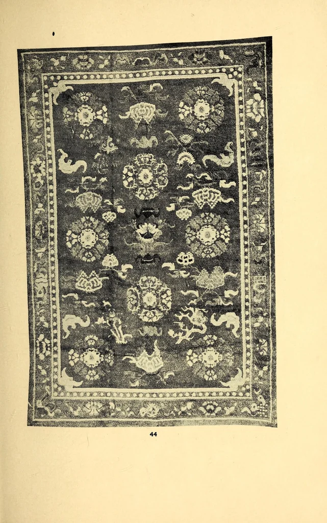 An illustration from Illustrated catalogue of beautiful old Chinese rugs of the imperial Ch'ien-Lung and earlier periods : personally selected from a recent direct consignment from China and catalogued by the well-known expert Mr. John Getz, 1910, leaf 35