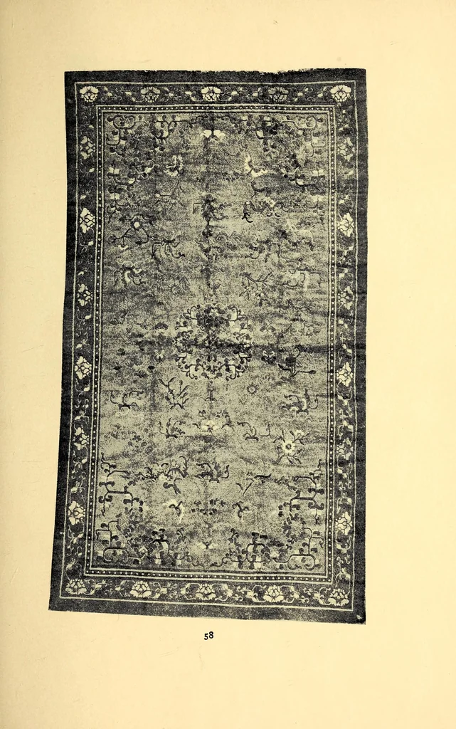 An illustration from Illustrated catalogue of beautiful old Chinese rugs of the imperial Ch'ien-Lung and earlier periods : personally selected from a recent direct consignment from China and catalogued by the well-known expert Mr. John Getz, 1910, leaf 47