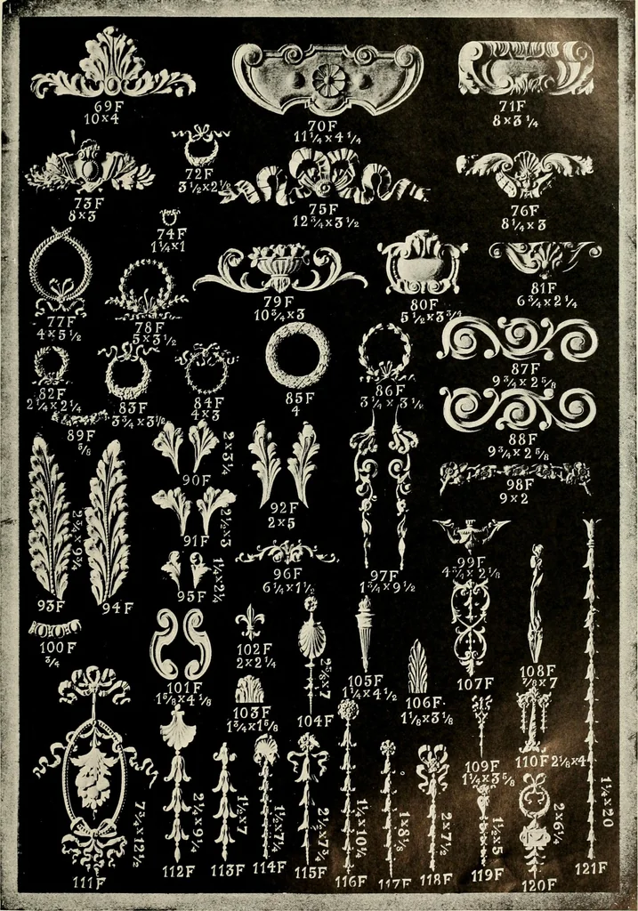 An illustration from Illustrated catalogue of period ornaments cast in composition and wood fibre for woodwork-furniture, 1900, leaf 12
