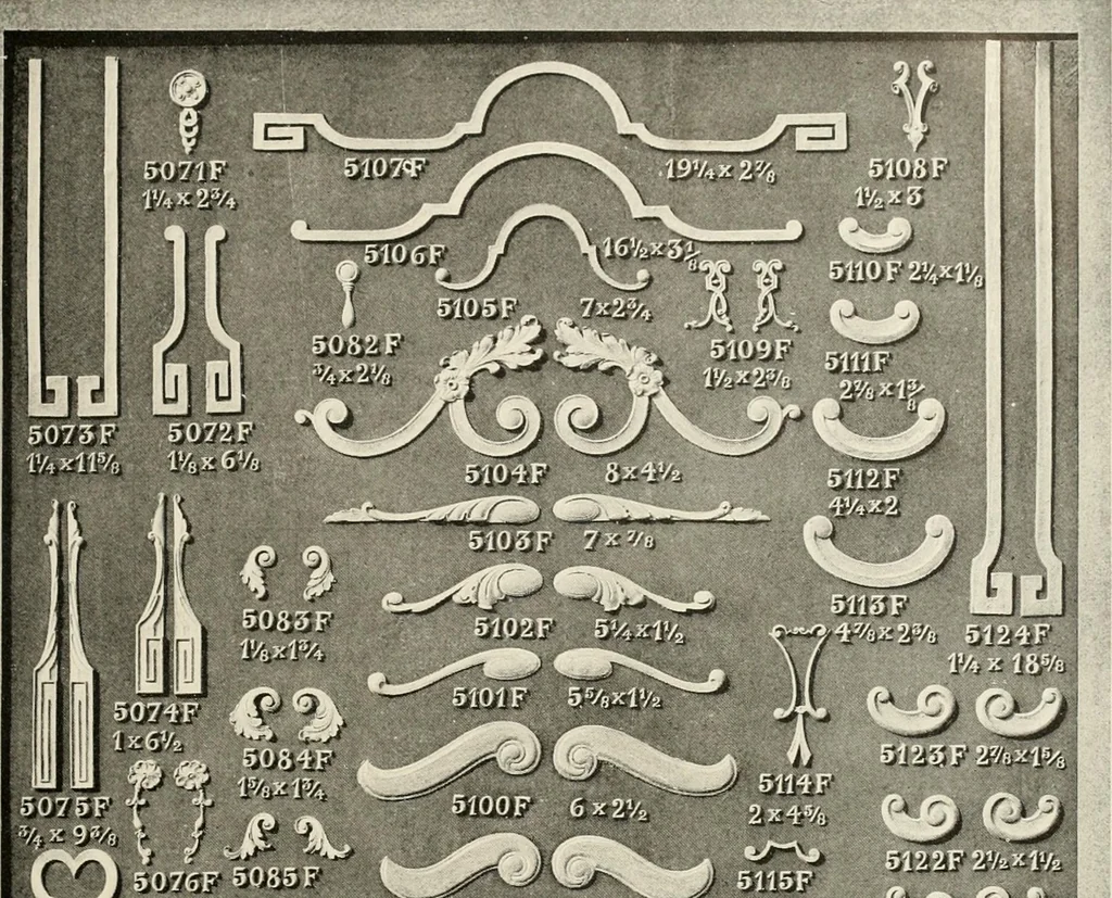 An illustration from Illustrated catalogue of period ornaments cast in composition and wood fibre for woodwork-furniture, 1900, leaf 120