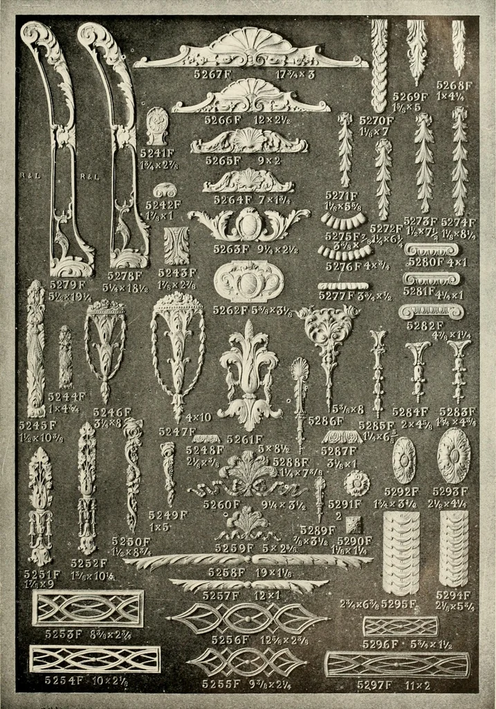 An illustration from Illustrated catalogue of period ornaments cast in composition and wood fibre for woodwork-furniture, 1900, leaf 124