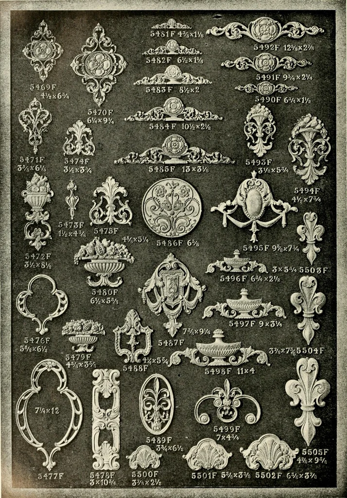 An illustration from Illustrated catalogue of period ornaments cast in composition and wood fibre for woodwork-furniture, 1900, leaf 129