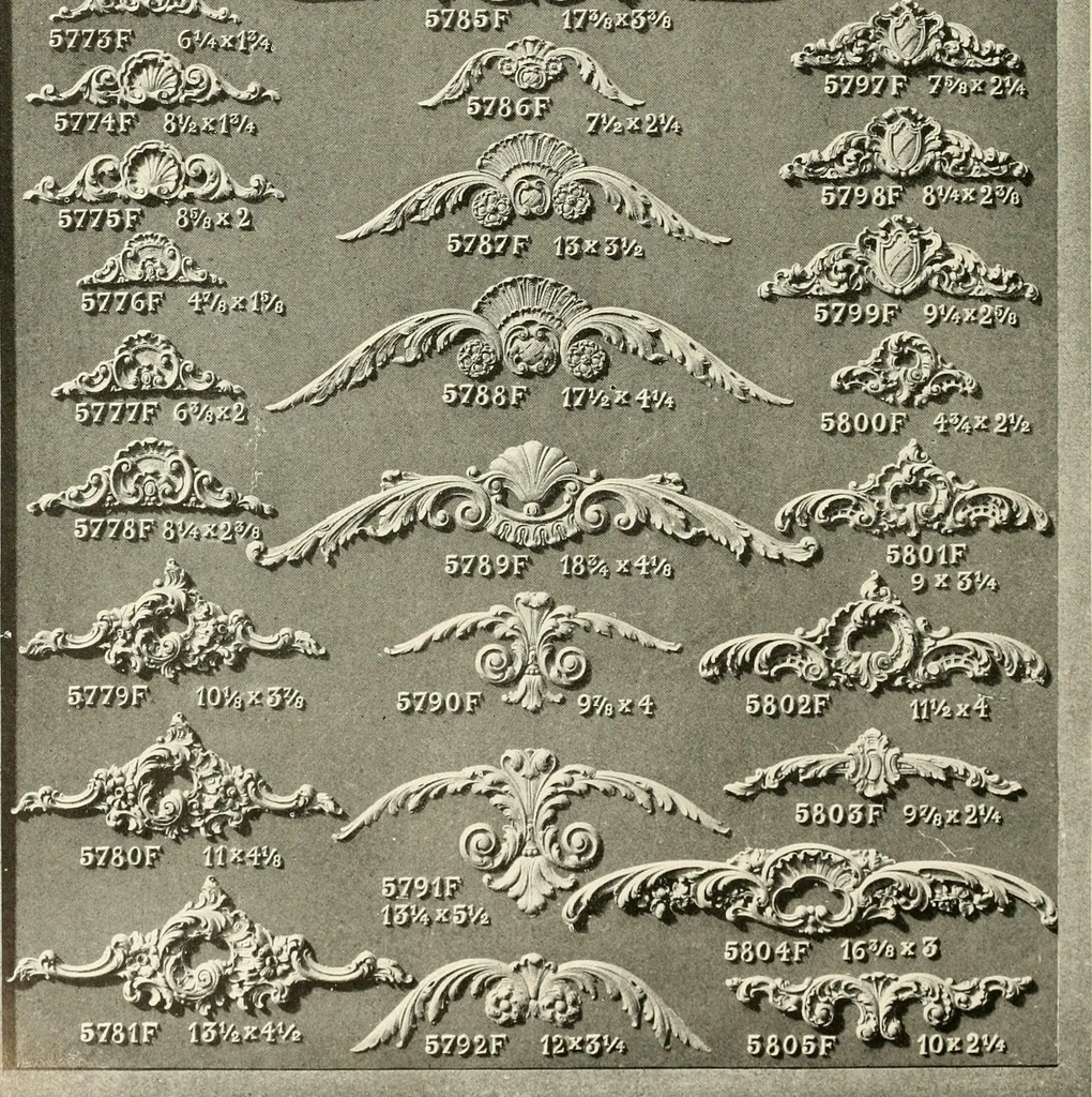 An illustration from Illustrated catalogue of period ornaments cast in composition and wood fibre for woodwork-furniture, 1900, leaf 135