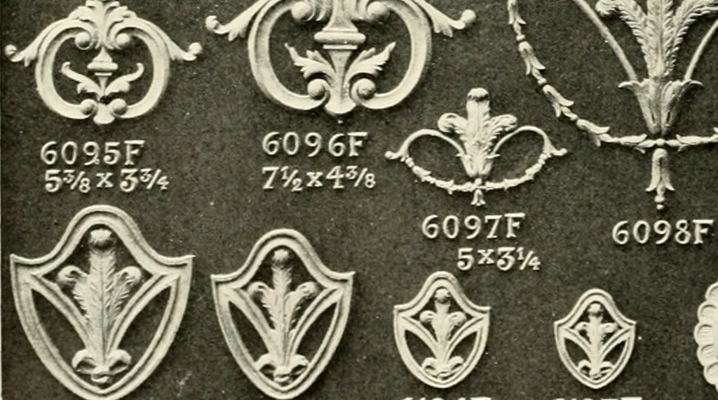 An illustration from Illustrated catalogue of period ornaments cast in composition and wood fibre for woodwork-furniture, 1900, leaf 143