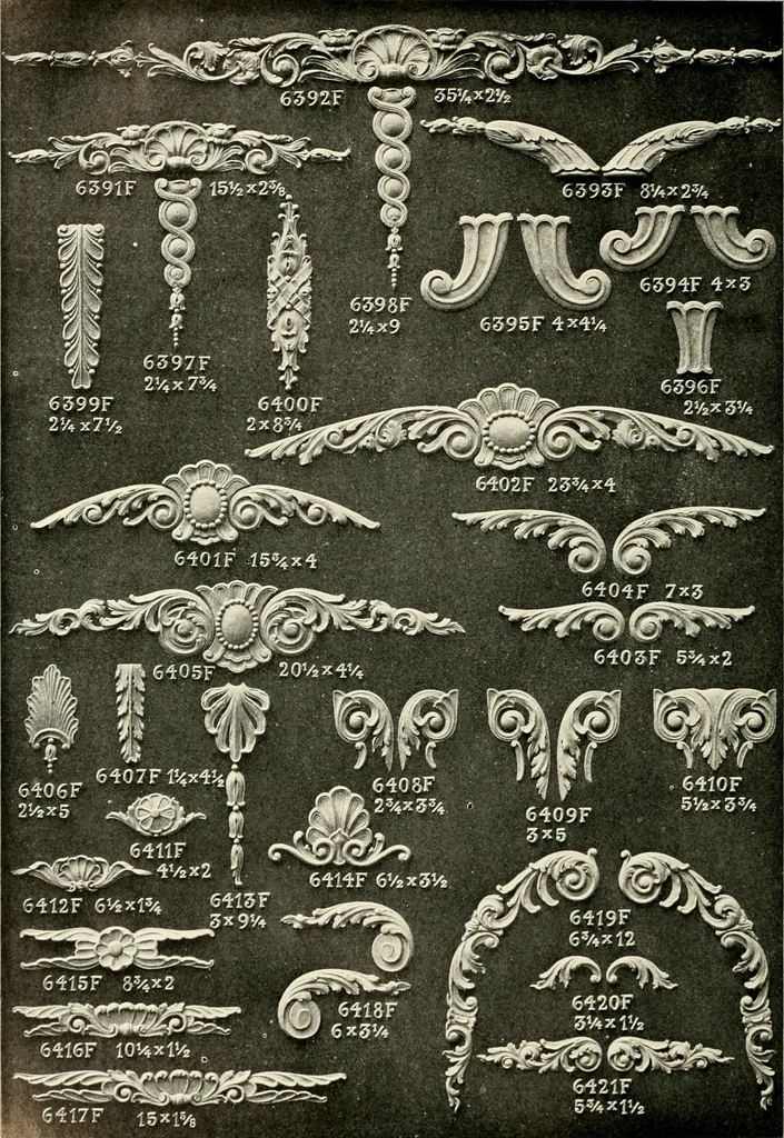 An illustration from Illustrated catalogue of period ornaments cast in composition and wood fibre for woodwork-furniture, 1900, leaf 151