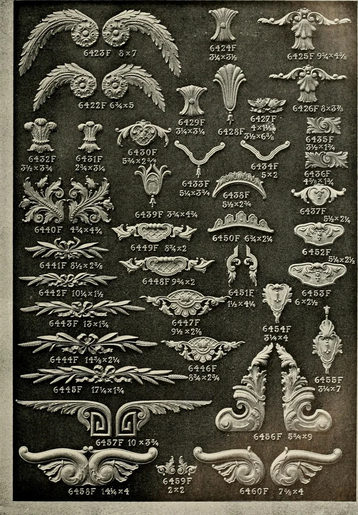An illustration from Illustrated catalogue of period ornaments cast in composition and wood fibre for woodwork-furniture, 1900, leaf 152