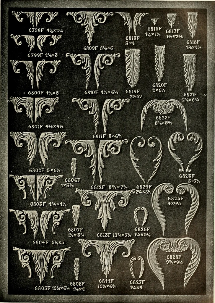 An illustration from Illustrated catalogue of period ornaments cast in composition and wood fibre for woodwork-furniture, 1900, leaf 158