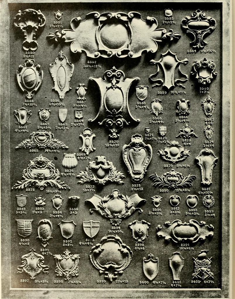An illustration from Illustrated catalogue of period ornaments cast in composition and wood fibre for woodwork-furniture, 1900, leaf 179