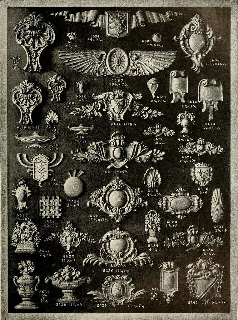An illustration from Illustrated catalogue of period ornaments cast in composition and wood fibre for woodwork-furniture, 1900, leaf 180