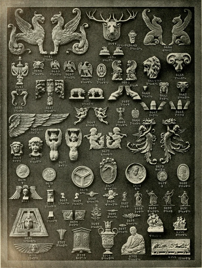 An illustration from Illustrated catalogue of period ornaments cast in composition and wood fibre for woodwork-furniture, 1900, leaf 181