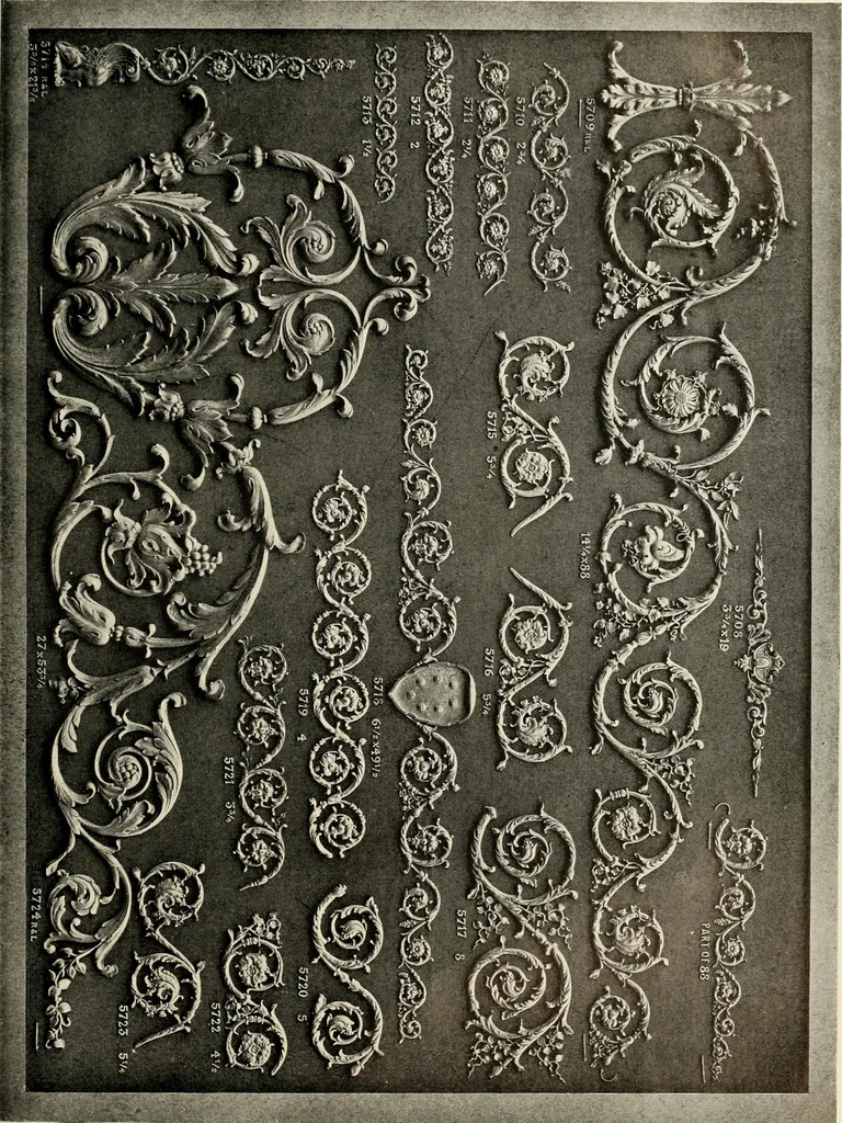 An illustration from Illustrated catalogue of period ornaments cast in composition and wood fibre for woodwork-furniture, 1900, leaf 182