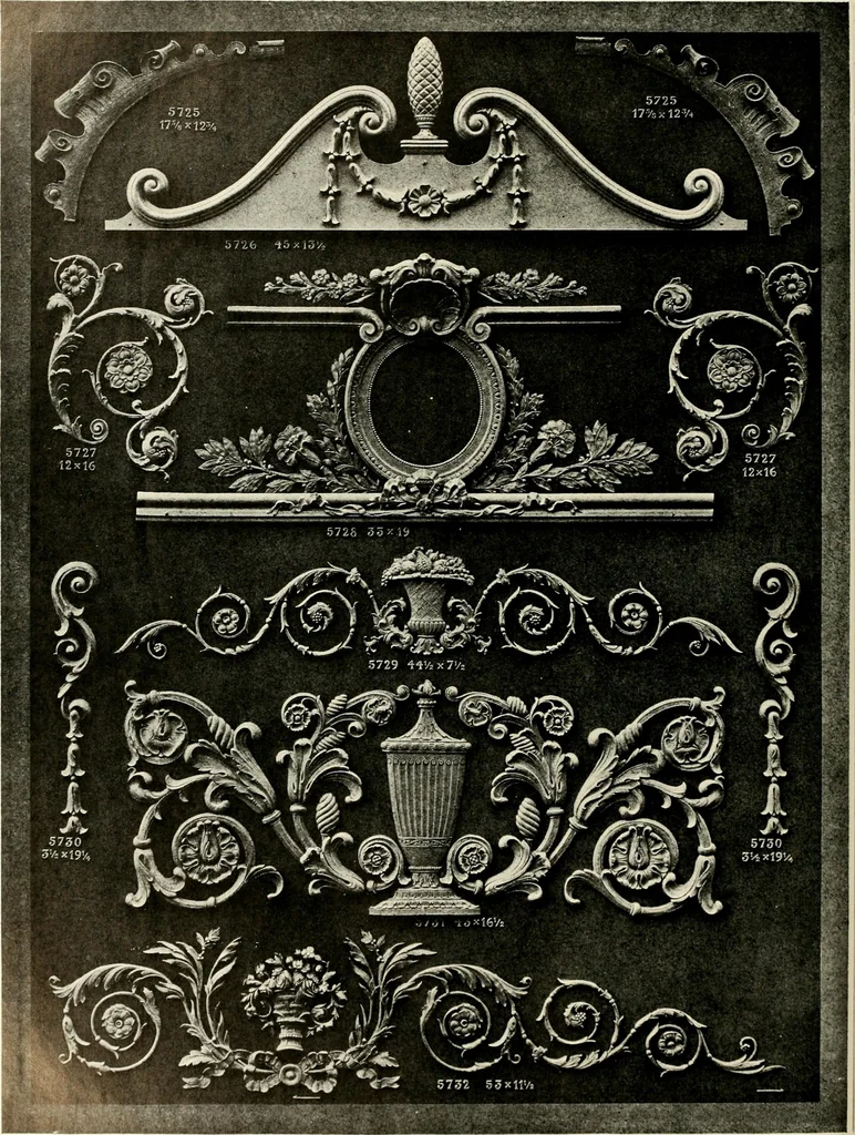 An illustration from Illustrated catalogue of period ornaments cast in composition and wood fibre for woodwork-furniture, 1900, leaf 183