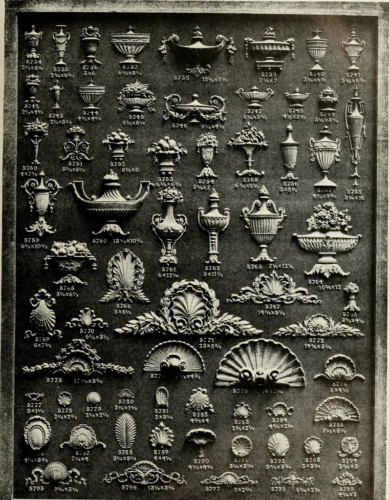 An illustration from Illustrated catalogue of period ornaments cast in composition and wood fibre for woodwork-furniture, 1900, leaf 184