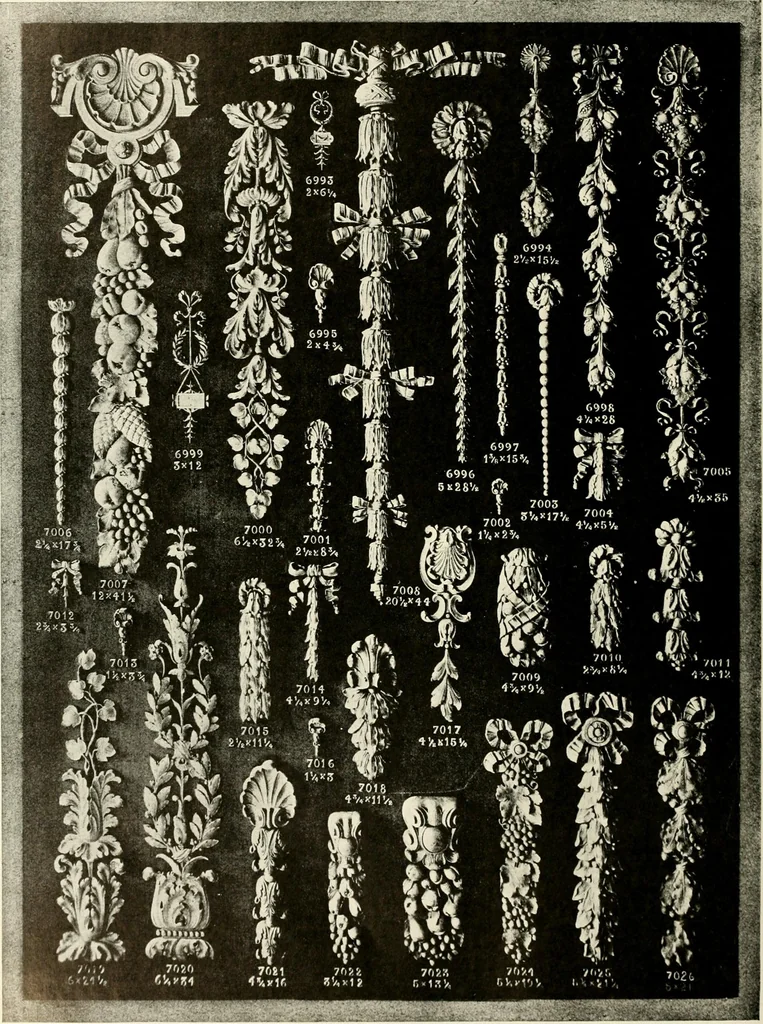 An illustration from Illustrated catalogue of period ornaments cast in composition and wood fibre for woodwork-furniture, 1900, leaf 195