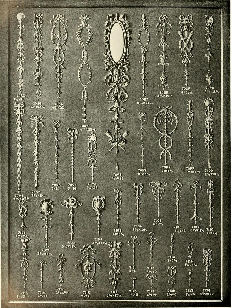 An illustration from Illustrated catalogue of period ornaments cast in composition and wood fibre for woodwork-furniture, 1900, leaf 197