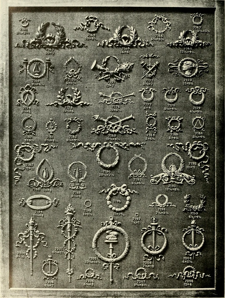 An illustration from Illustrated catalogue of period ornaments cast in composition and wood fibre for woodwork-furniture, 1900, leaf 199
