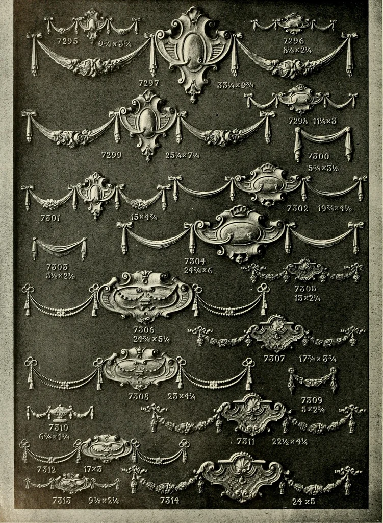 An illustration from Illustrated catalogue of period ornaments cast in composition and wood fibre for woodwork-furniture, 1900, leaf 201
