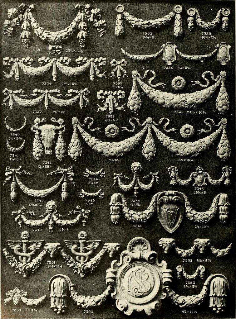 An illustration from Illustrated catalogue of period ornaments cast in composition and wood fibre for woodwork-furniture, 1900, leaf 203