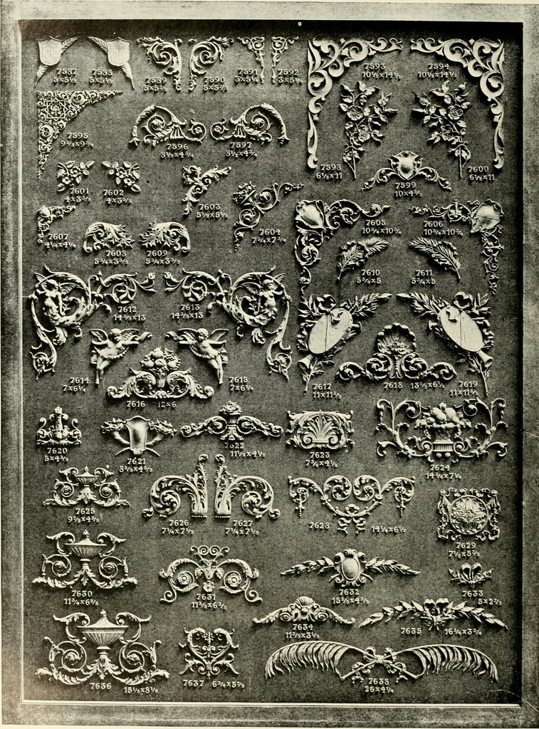 An illustration from Illustrated catalogue of period ornaments cast in composition and wood fibre for woodwork-furniture, 1900, leaf 215