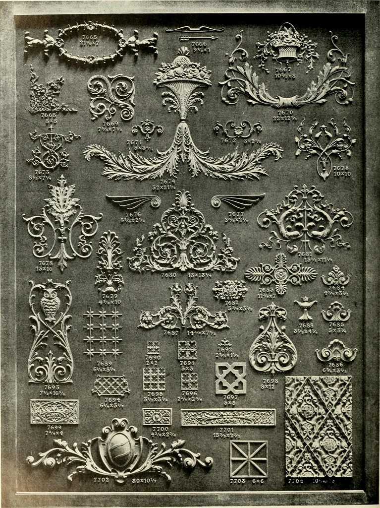An illustration from Illustrated catalogue of period ornaments cast in composition and wood fibre for woodwork-furniture, 1900, leaf 217
