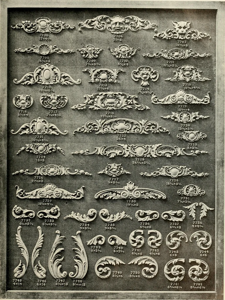 An illustration from Illustrated catalogue of period ornaments cast in composition and wood fibre for woodwork-furniture, 1900, leaf 218