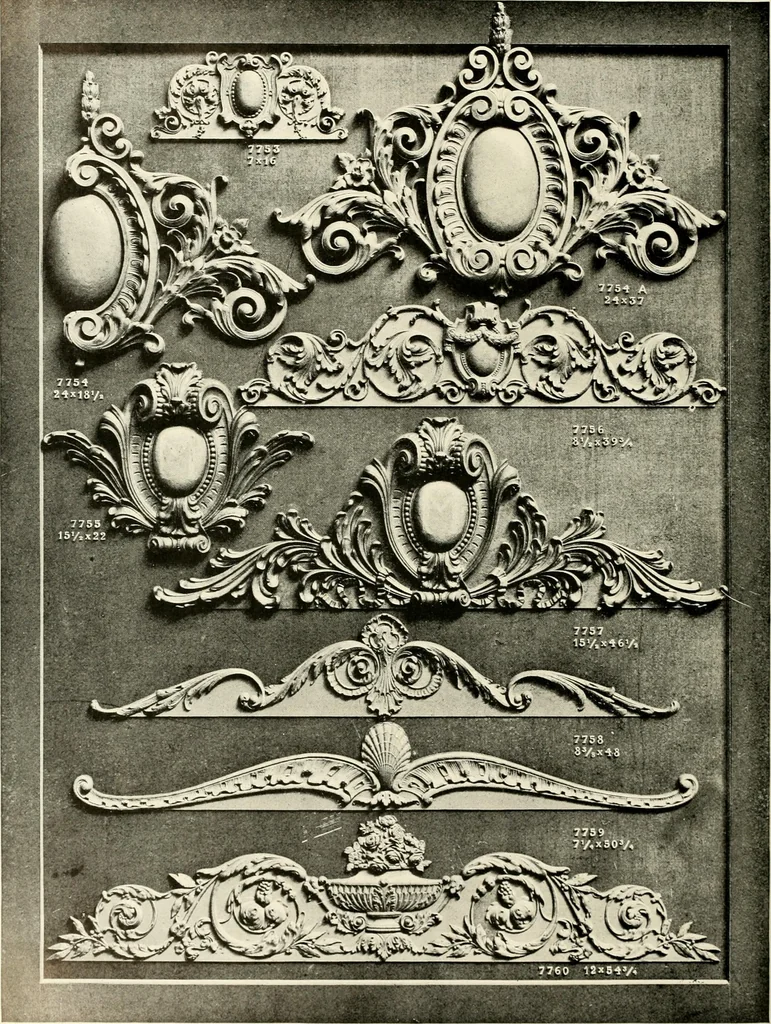 An illustration from Illustrated catalogue of period ornaments cast in composition and wood fibre for woodwork-furniture, 1900, leaf 219