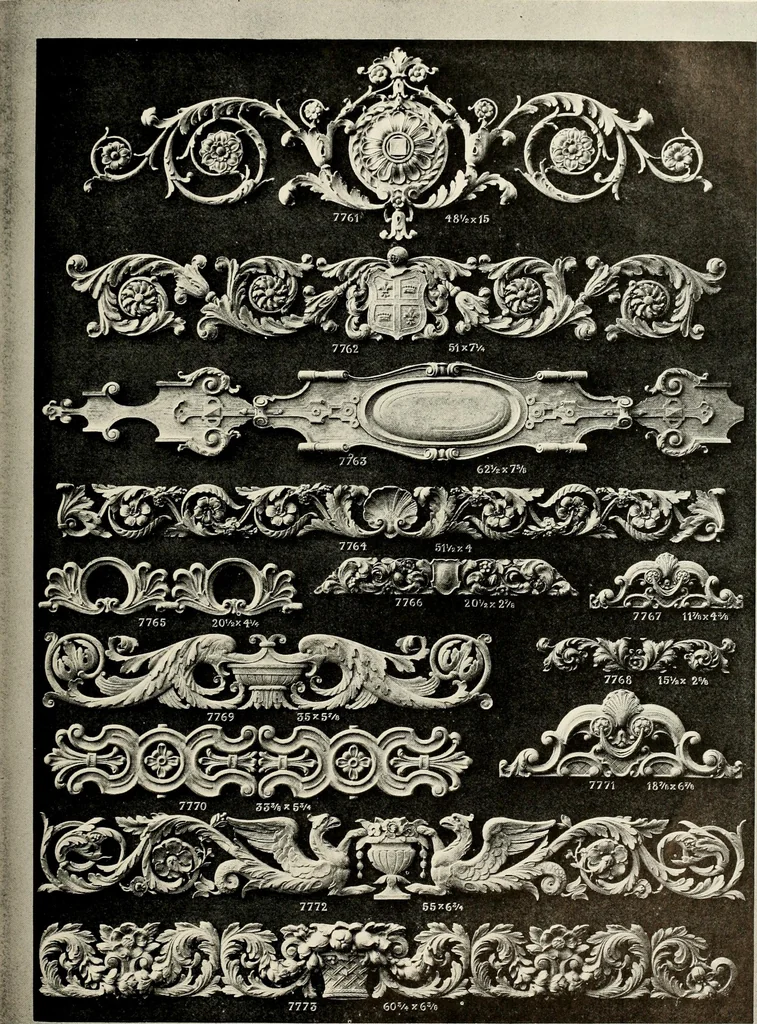 An illustration from Illustrated catalogue of period ornaments cast in composition and wood fibre for woodwork-furniture, 1900, leaf 220