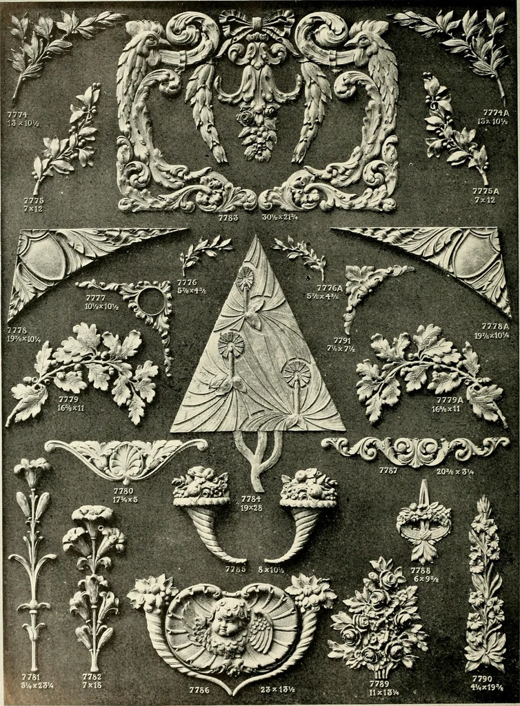 An illustration from Illustrated catalogue of period ornaments cast in composition and wood fibre for woodwork-furniture, 1900, leaf 221