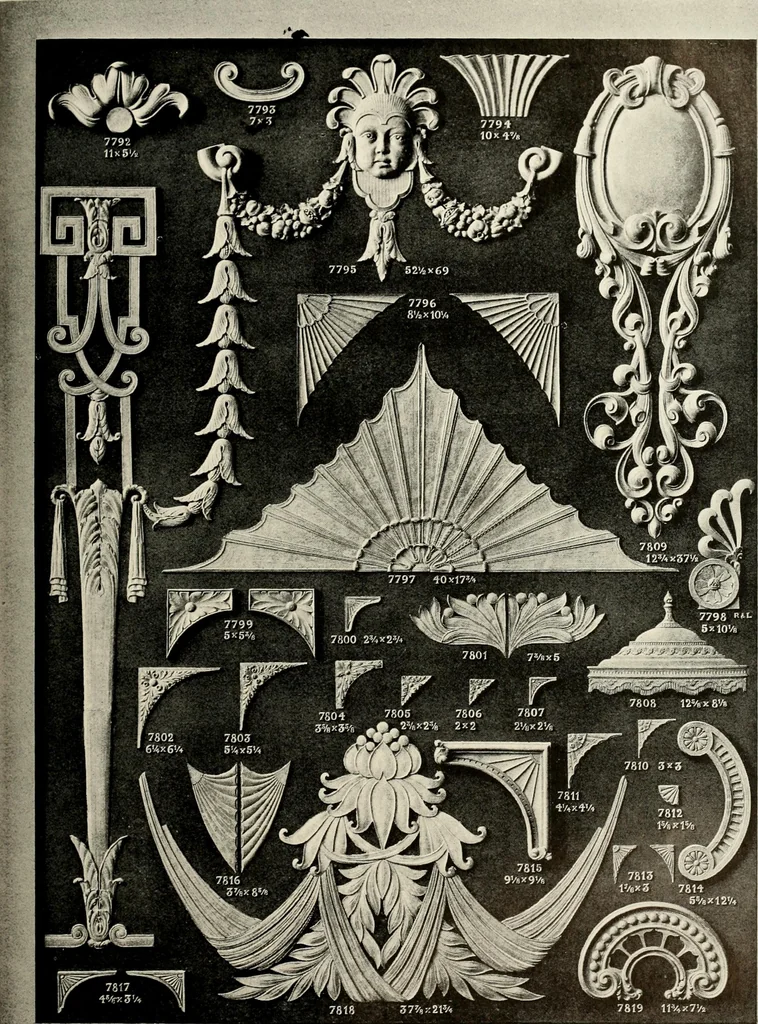 An illustration from Illustrated catalogue of period ornaments cast in composition and wood fibre for woodwork-furniture, 1900, leaf 222