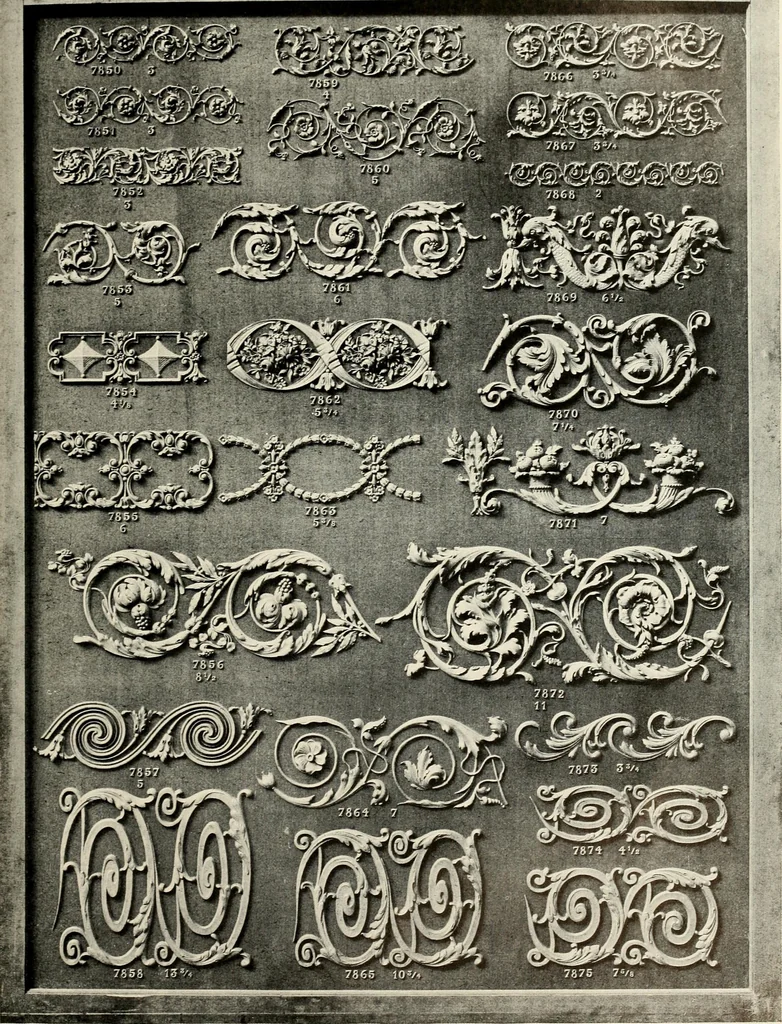 An illustration from Illustrated catalogue of period ornaments cast in composition and wood fibre for woodwork-furniture, 1900, leaf 224