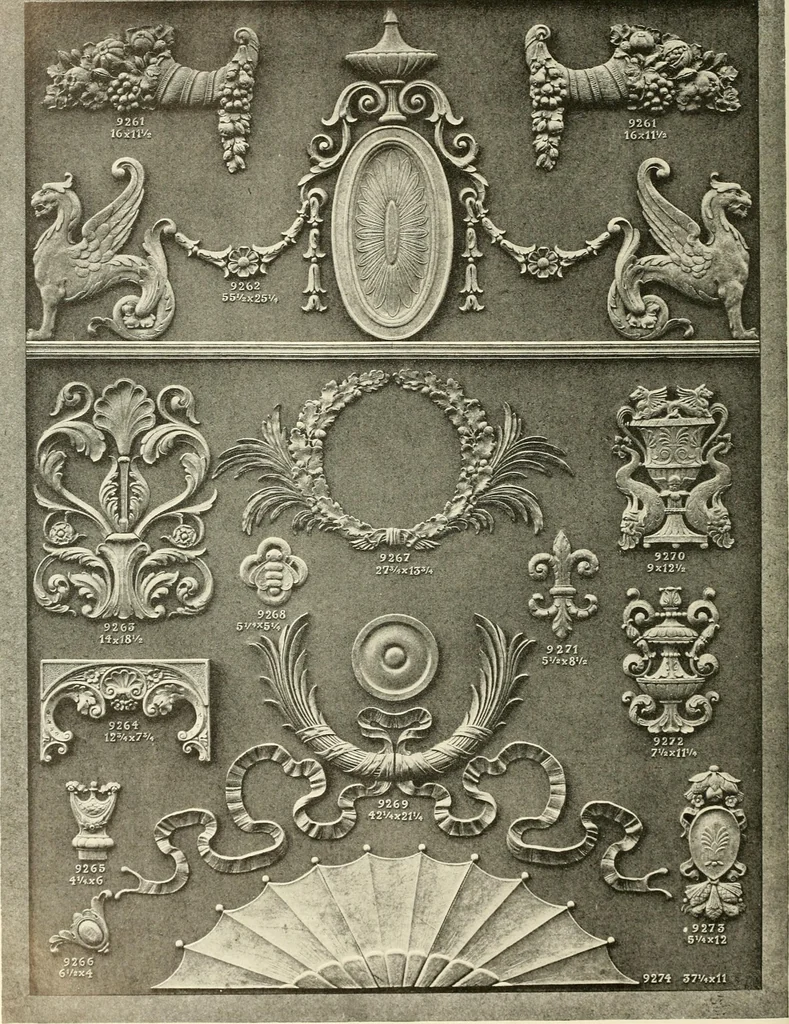 An illustration from Illustrated catalogue of period ornaments cast in composition and wood fibre for woodwork-furniture, 1900, leaf 247