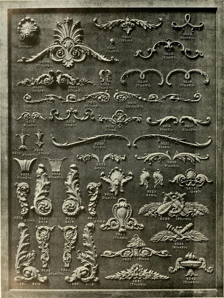 An illustration from Illustrated catalogue of period ornaments cast in composition and wood fibre for woodwork-furniture, 1900, leaf 249