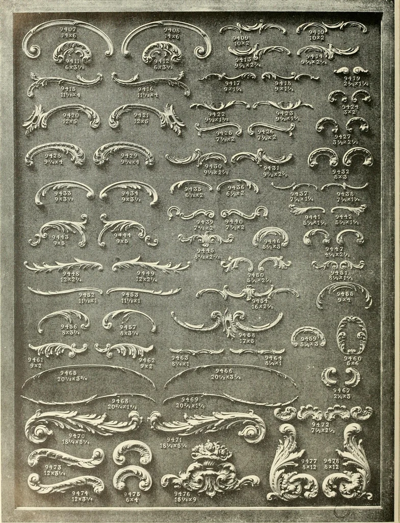 An illustration from Illustrated catalogue of period ornaments cast in composition and wood fibre for woodwork-furniture, 1900, leaf 251