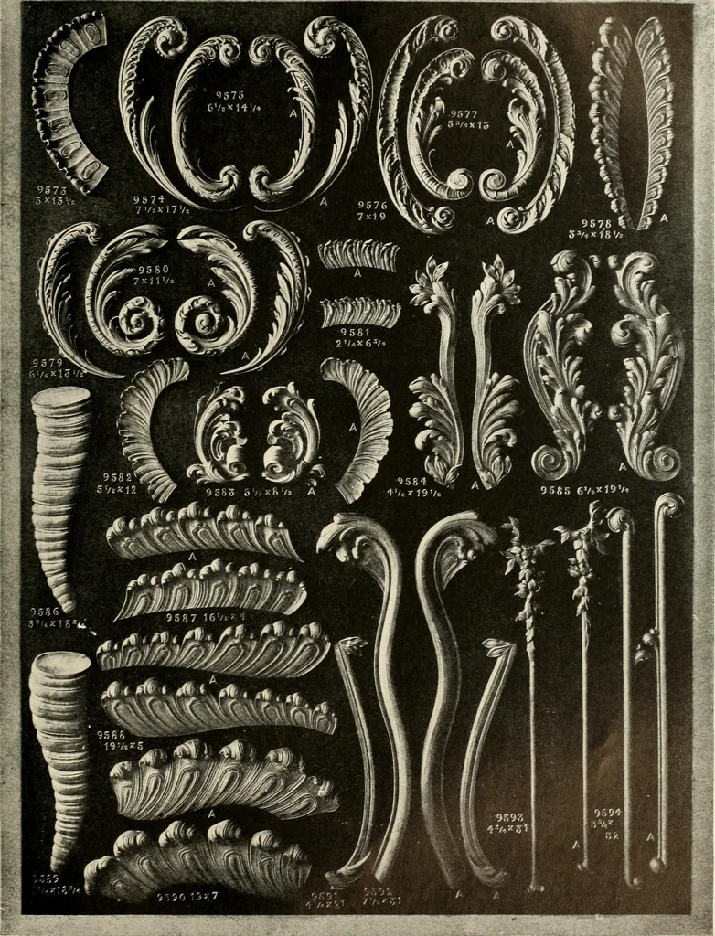 An illustration from Illustrated catalogue of period ornaments cast in composition and wood fibre for woodwork-furniture, 1900, leaf 254